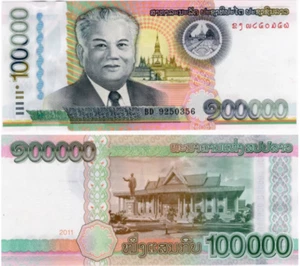 2011 Laos 100000 Kip BANKNOTE CURRENCY UNC - Picture 1 of 1