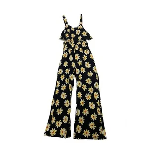 Justice Girls Black Sleeveless Floral Daisy Romper Size 6 - Picture 1 of 2