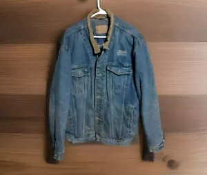 Vintage Swingster Embroidered Crown Lift Truck Jean Jacket Flannel Mens M~ H4 - Picture 1 of 9