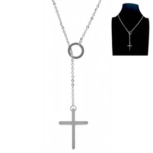 Collana con Croce e Anello in Acciaio Inox Catenina Catena Girocollo Uomo Donna - Foto 1 di 8