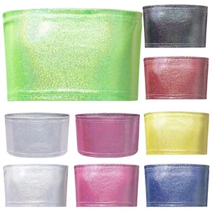 Girls Shiny Metallic Strapless Dance Tube Tops Stage Performance Cheer Leader - Picture 1 of 45