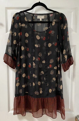 Vestido de chiffon MOULINETTE SOEURS floral seda manga 3/4 transparente tamanho P - Imagem 1 de 4