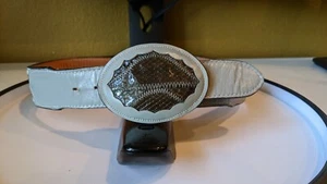 VTG NOCONA REAL ANACONDA SNAKE LEATHER BELT GRAY WESTERN BUCKLES-SIZE 30- RARE - Picture 1 of 7