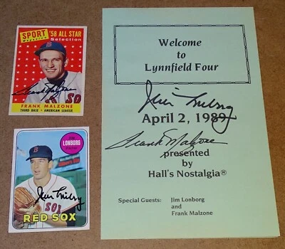 Autógrafos en tarjetas y programa de exhibición de tarjetas Jim Lonborg y Frank Malzone Foto 1 de 4