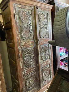 Rustic Ornate Armoire Carved Medallions Cabinet Unique Old World Reclaimed Wood