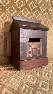 老式日本日本秘密拼图盒房屋木制银行手工制作精美 — 第 1/4 张图片