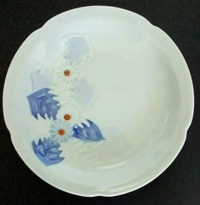 Teller Vintage Japan glasiert Terrakotta Rotware hellgrau-grün blau Blumen 8" - Bild 1 von 7