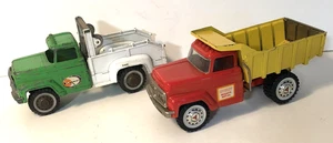 2 Hubley Mighty Metall Muldenkipper & Abschleppwagen Set #902 #800 Vintage rot gelb grün weiß - Bild 1 von 20