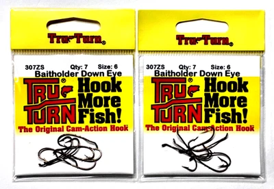 2 PACKS Tru Turn Size 6 Down Eye Baitholder Hook Bronze 7 Count Package 307ZS - Image 1 of 4