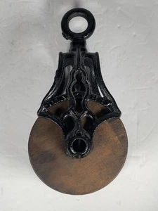 antique vintage cast iron and wood barn pulley - Picture 1 of 12