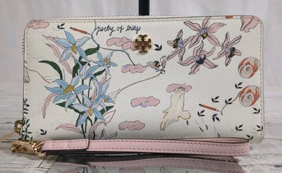 Cartera Muñequera Tory Burch Cuero Blanco Floral "Poesía de las Cosas" Cremallera Alrededor Foto 1 de 4