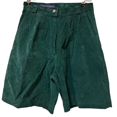 Pantalones Cortos De Colección Mujer Cuero Verde Esmeralda Plisado Gamuza Cintura Plana 14 pulgadas Foto 1 de 4