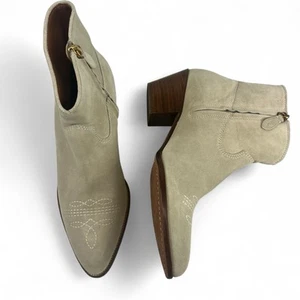 Polo by Ralph Lauren Lucille Calfskin Heeled Ankle Boots Women 7.5 Cool Cream - Picture 1 of 11