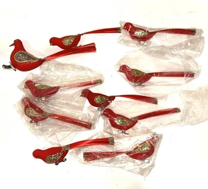 10 Vintage 60er Filz rote Vögel Clip On Weihnachtsschmuck Glitzer Japan Neu - Bild 1 von 8