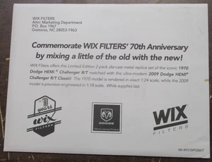 WIX FILTERS 1970 2009 DODGE CHALLENGER R/T 426 HEMI DIE CAST AD MATERIAL POSTER - Picture 1 of 7