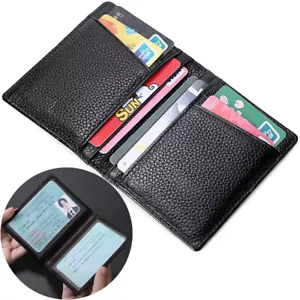 Slim Thin Leather Wallet Credit Card Driver's License Holder Bifold 2 ID Window - Picture 1 of 11