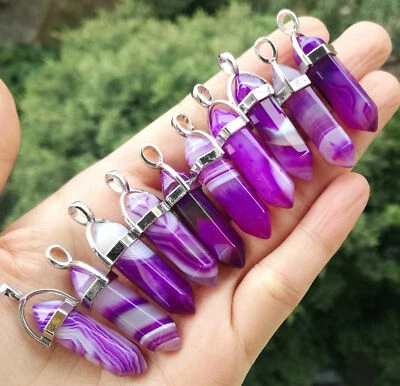 Amuleto curativo chakra reiki colgante punta hexagonal piedra ágata púrpura 10 un. Foto 1 de 4