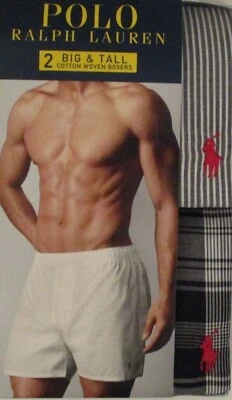 2 GENUINOS POLO RALPH LAUREN GRANDE Y ALTO NEGRO GRIS TEJIDO ALGODÓN BOXERS ROPA INTERIOR Foto 1 de 4