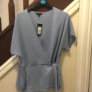 NEW! Ladies NEW LOOK Wrap Style Top. Size 14 sky blue - Picture 1 of 3