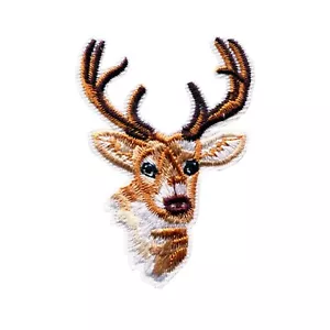 Deer Head Iron-On Patch - Embroidered Animal Applique for Clothes - Picture 1 of 2