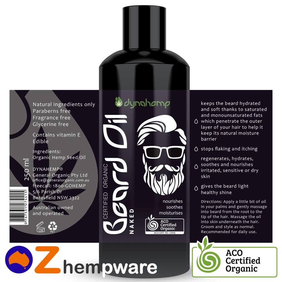 Aceite de cáñamo para barba y bigote orgánico certificado australiano 250 ml Foto 1 de 1