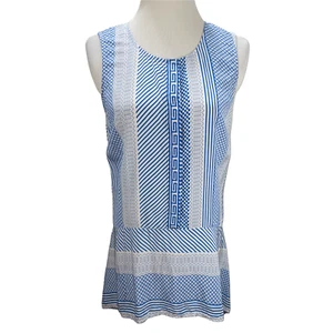 Veronica Beard Silk Long Blue White Print Sleeveless Top Tunic Tank Lighhtweight - Picture 1 of 12