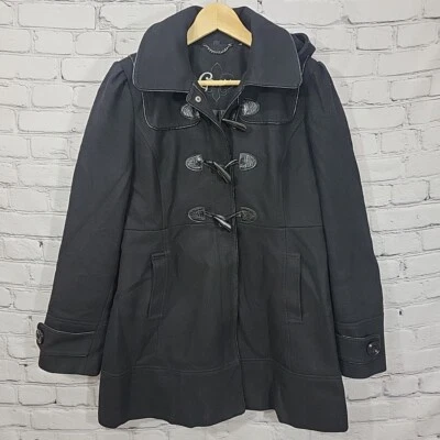 Chaqueta Abrigo Guess Mezcla Lana Mujer XL Gris Botones Palanca Chaquetón Con Capucha  Foto 1 de 4