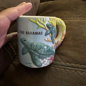 Vintage Meeresschildkröten Bahamas Kaffeebecher Hawaii Palme Henkel handbemalt - Bild 1 von 4