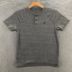 American Eagle Raglan Sleeve Tee Tshirt Mens M Gray Cotton Blend Henley Pullover - Picture 1 of 20