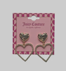 JUICY COUTURE GOLD TONE CRYSTAL HEART SHAPE STUD DANGLE EARRINGS - Picture 1 of 1