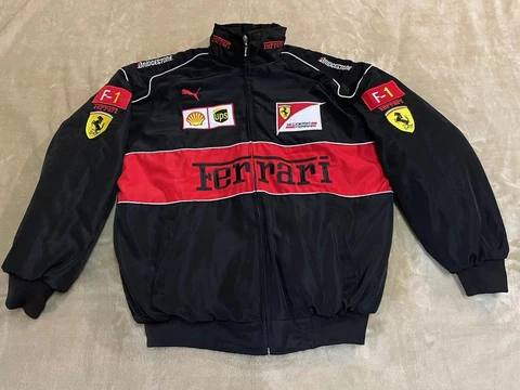 Adult F1 Vintage Racing Jacket Ebroidered Cotton Padded Ferrari Jacket Black Cover