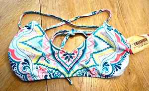 XHILARATION WOMEN'S CROSS-BACK BRALET BIKINI TOP XL WHITE MULTI-PRINT NEW W/TAGS - Picture 1 of 2