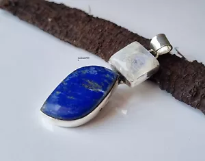 Colgante hecho a mano de plata de ley 925 con piedras preciosas de lapislázuli y piedra lunar PG1483 - Imagen 1 de 3