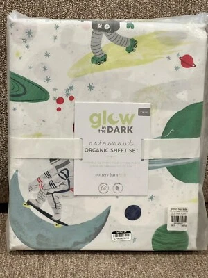 NEW Pottery Barn Kids Astronaut Twin Glow-in-the Dark 3pc Sheet Set, Outer Space - Image 1 of 2