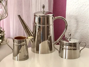 Antico nucleo caffè Art Déco zuccheriera caraffa panna cromata? 3 pz - Foto 1 di 22