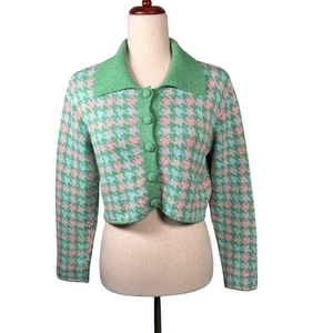 Cárdigan Recortado Pata de Gallo Verde Rosa ZARA Suéter Mujer M Colegiala Preppy - Imagen 1 de 9