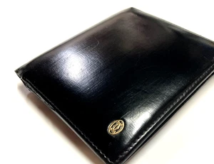 CARTIER VINTAGE PASHA GOLD CC EMBLEM LEATHER WALLET BIFOLD COIN FRANCE BLACK - Picture 1 of 22