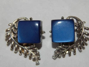 Coro Pegasus Ohrringe Moonglow blau Duroplast & silberfarbenes Blatt - Bild 1 von 5