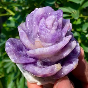 355G Natural amethyst hand carved flower crystal specimen healing - Picture 1 of 17
