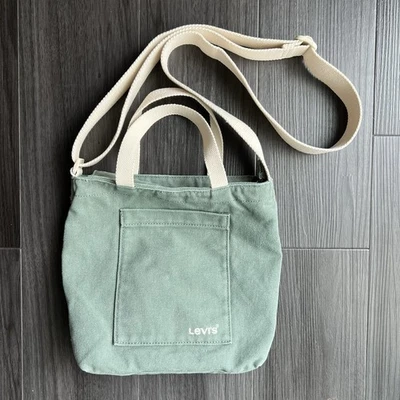  Levi’s Pale Green Mini Icon Canvas Tote Bag Zipper Top Shoulder Strap Handles  - Image 1 of 4