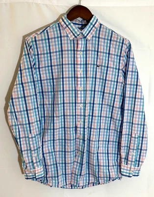 Camisa ballena con botones de manga larga rosa y azul grande a cuadros Vineyard Vines para niño Foto 1 de 3