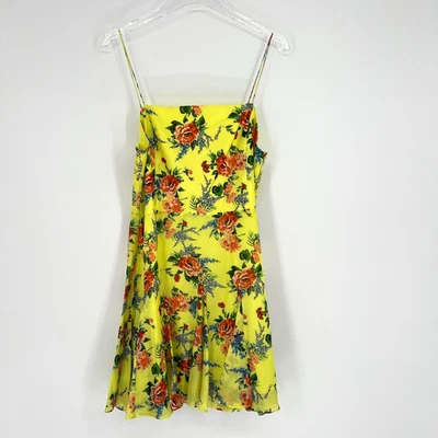 Alice + Olivia Dress Womens 14 Yellow Floral Ginny Mini Swing Ruffle Vacation - Image 1 of 4