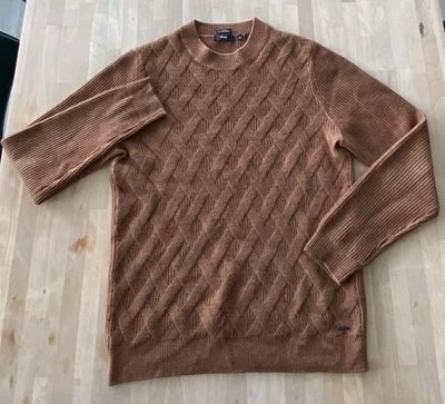 Hugo Boss Knit Sweater Slim Fit Mens XL Tan Extra Fine Merino Wool Preppy - Image 1 of 4
