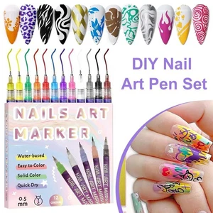 12Colors Nail Art Pens Set 3D Nail Polish Pen Graffiti Dotting Pen Acrylic DIY ☆ - Picture 1 of 10