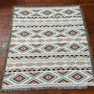 Bohemian Tribal Diamond Geometric Woven Throw Blanket Fringed - Picture 1 of 5