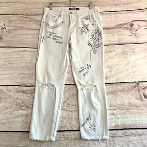 Adaptation Post LA Jeans 25 White Button Fly Distressed Crop Denim Pants Rocker - Picture 1 of 21