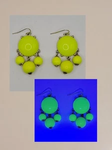 Neon Yellow Handmade Upcycled Earrings Made From New J Crew Glows In BlackLight - Picture 1 of 6