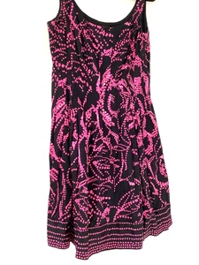 Jones NY Black/Pink Sleeveles Cotton Dress Pleats Pockets Size 14 Whimsigoth - Picture 1 of 5