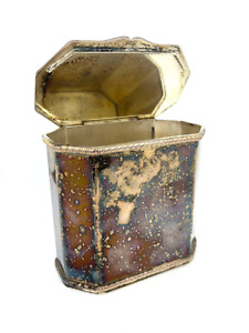 Antique Vintage Metal Tea Caddy, Tobacco Holder, Mini Storage Bin