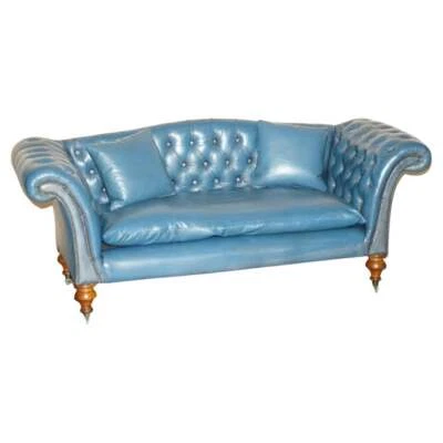 RESTAURIERTES WILLIAM IV UM 1830 CHESTERFIELD REGENCY BLAUES LEDER BUCKELSOFA - Bild 1 von 4